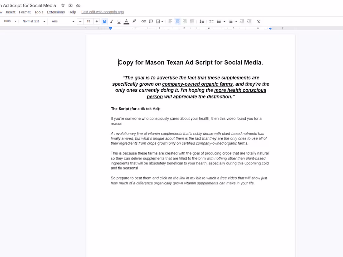 Cover image for Mason Texan Ad Script for Social Media