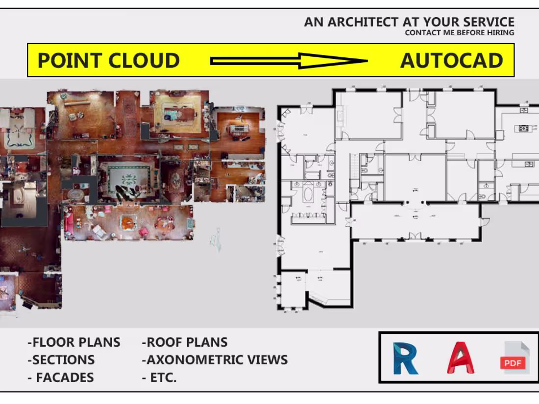 Cover image for I will make 2D CAD drawings from scan, point cloud, matterport.