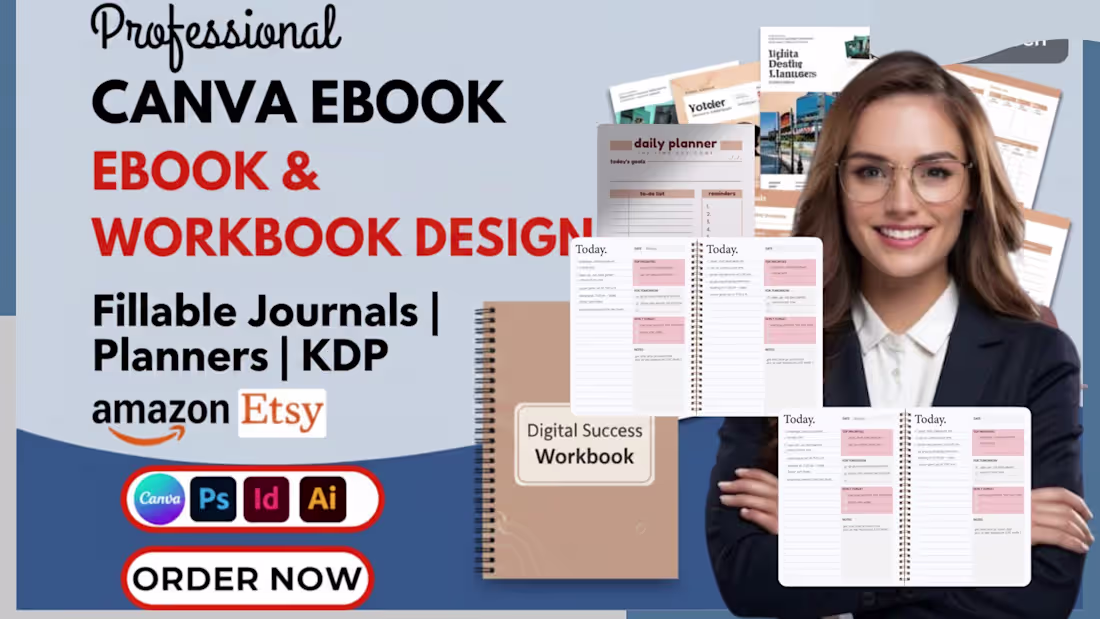 Cover image for Design canva journal planner interactive pdf workbook tracker 