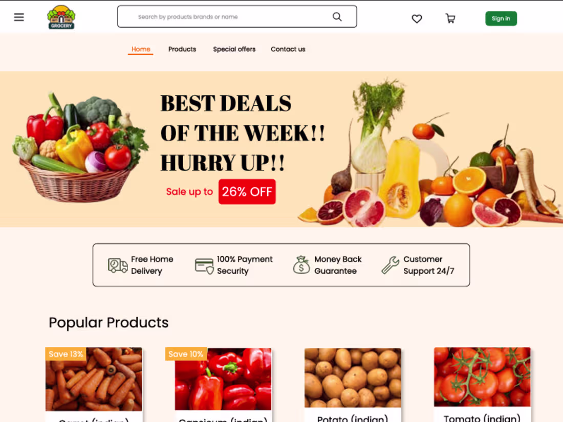Cover image for Grocery shopping web Landing page