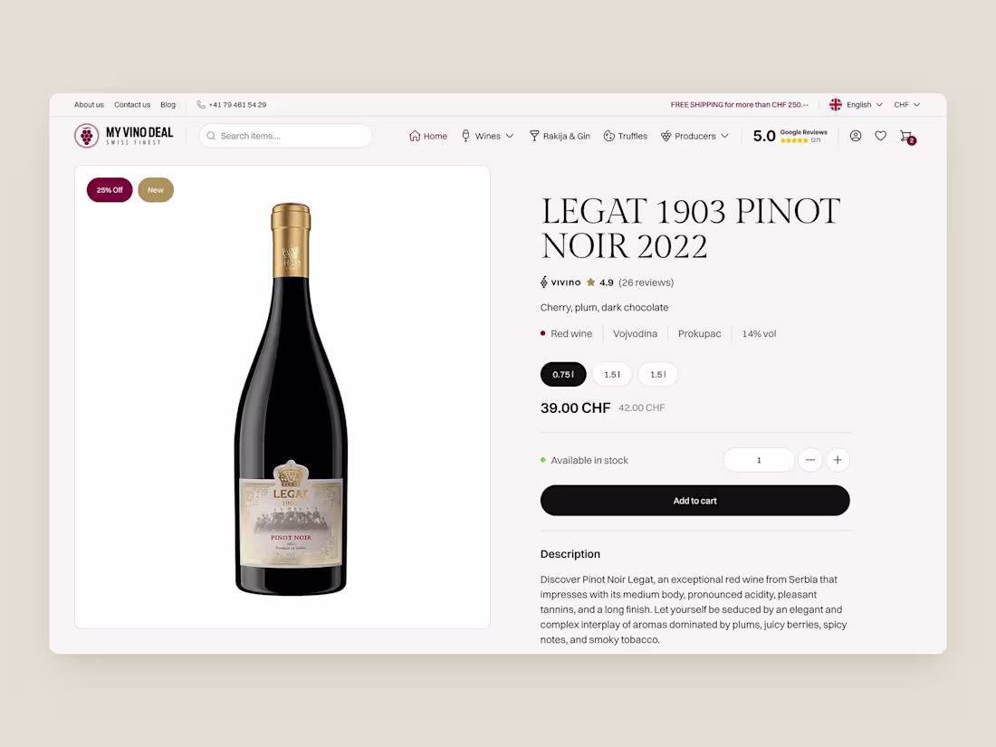 Cover image for Ecommerce Website - Design for Swiss Wine Shop
