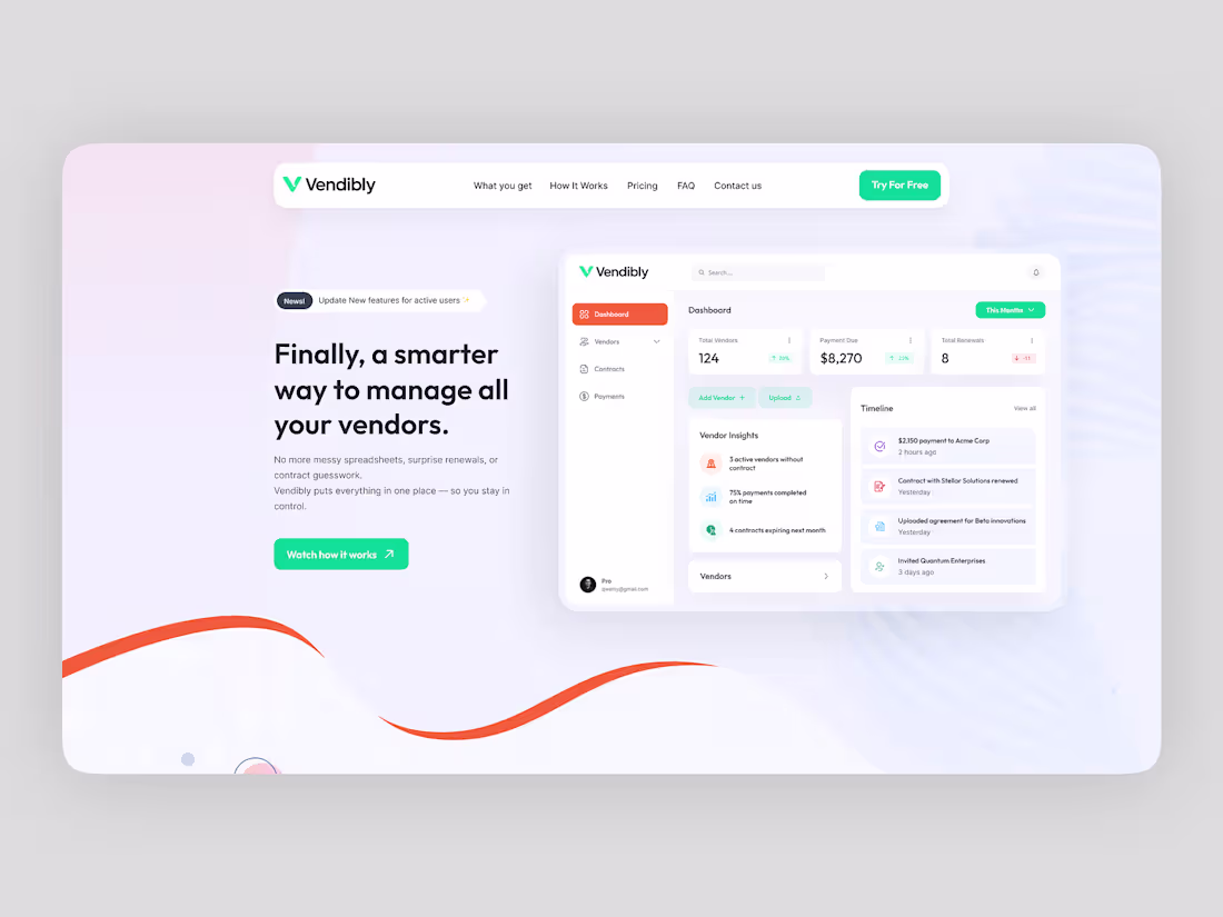 Cover image for Vendibly - Landing Page by Redwan Ahmed on Dribbble