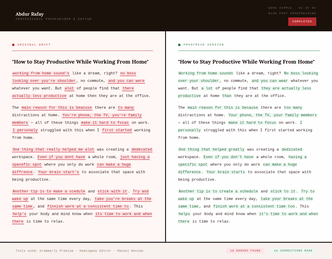 Cover image for Proofread a 'Work From Home