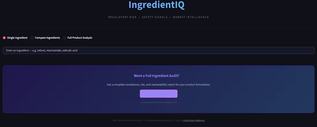 Cover image for Developed a live ingredient safety