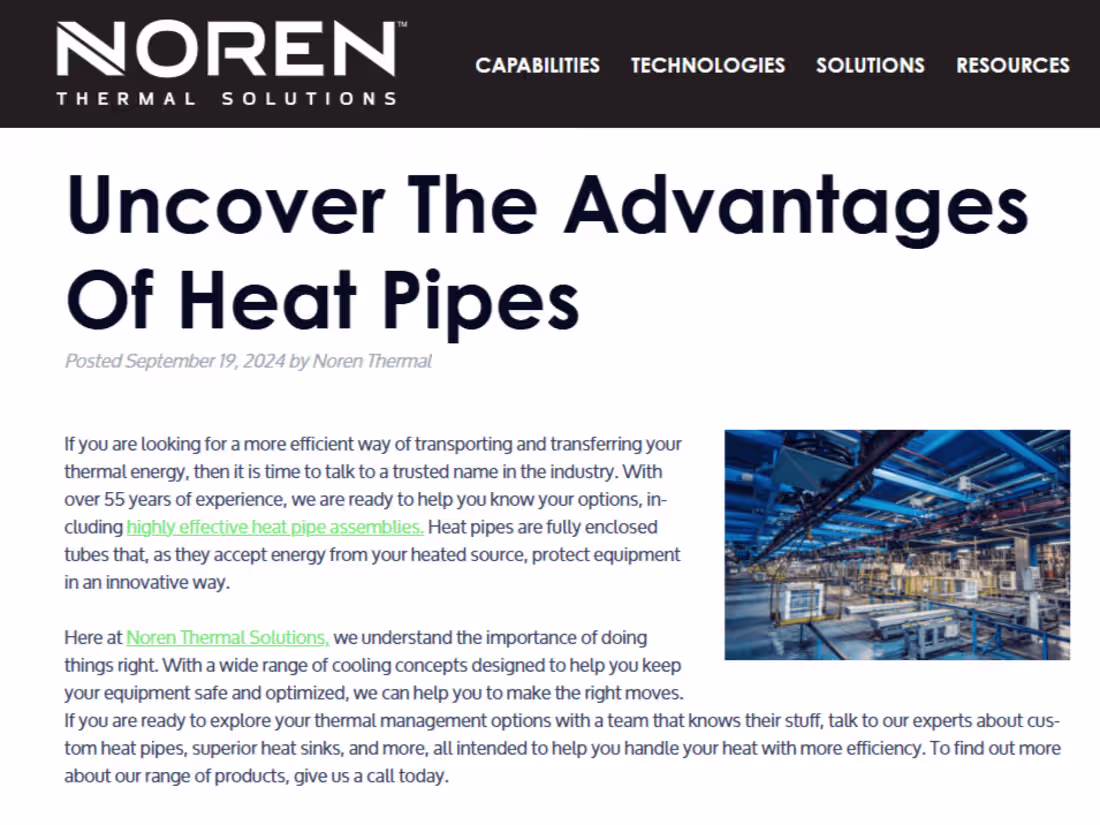 Cover image for Uncover The Advantages Of Heat Pipes | Noren Thermal