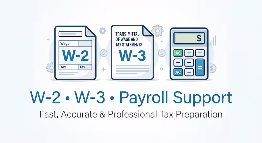 Cover image for W‑2 & W‑3 Payroll Tax Preparation