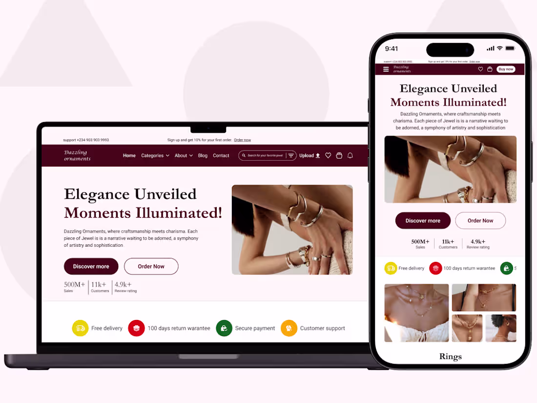 Cover image for Dazzling Ornaments Website (E-commerce Website UI/UX Design)