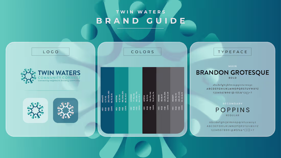 Cover image for Brand guide for Twin Waters Community Connect — logo, colors...