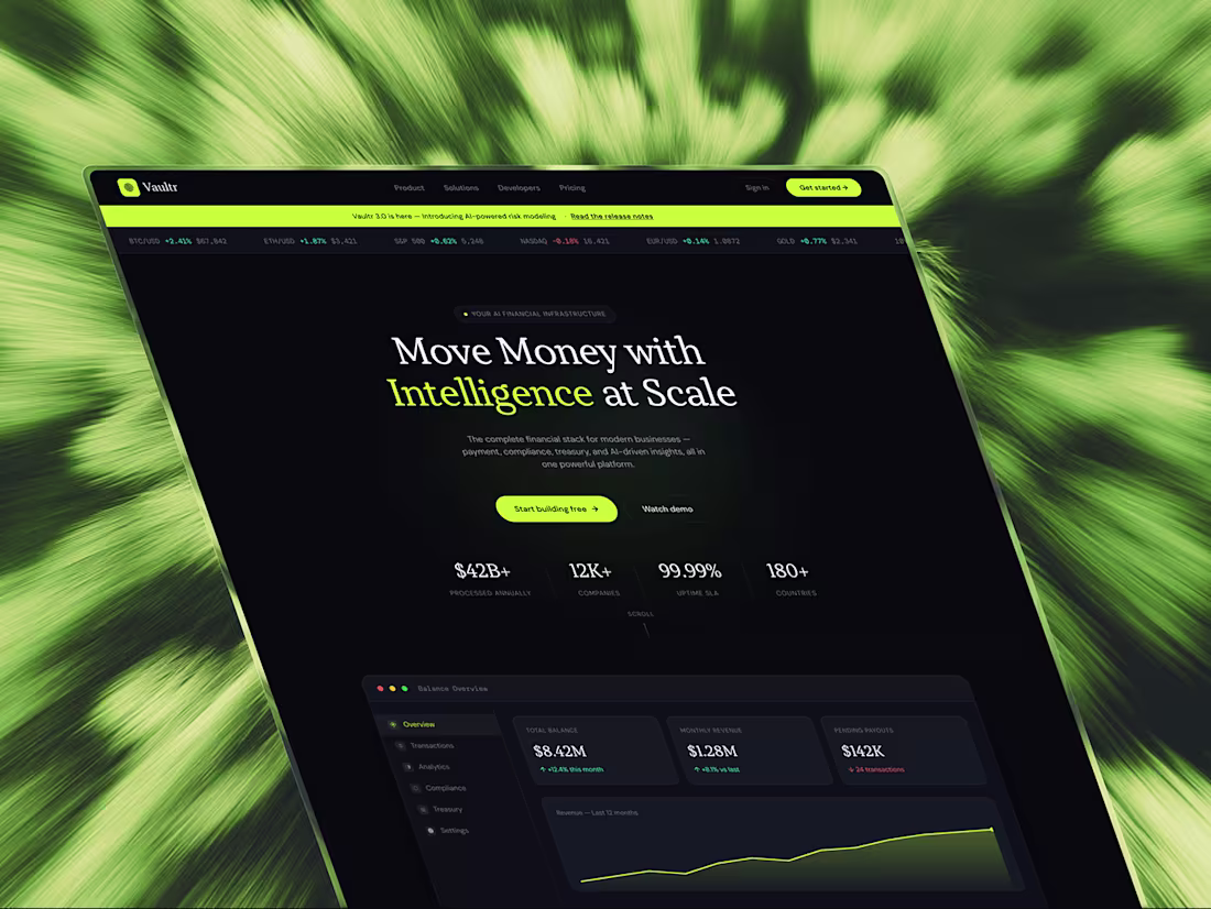 Cover image for Vaultr — Fintech SaaS Website Design