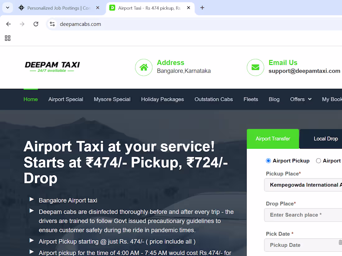 Cover image for Deepamcabs - Airport Taxi service