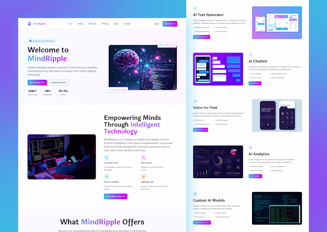 Cover image for MindRipple AI Landing Page https://dribbble.com/shots/266679...
