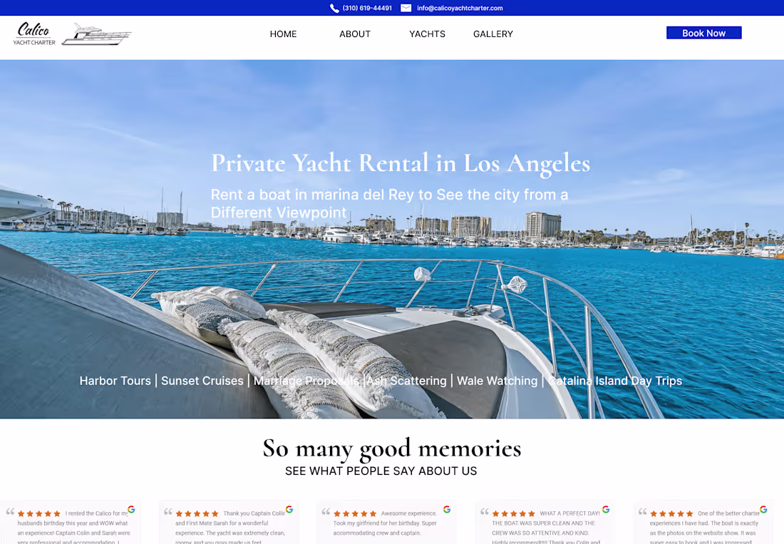 Cover image for Website Redesign for Los Angeles Private Luxury Yacht Rentals