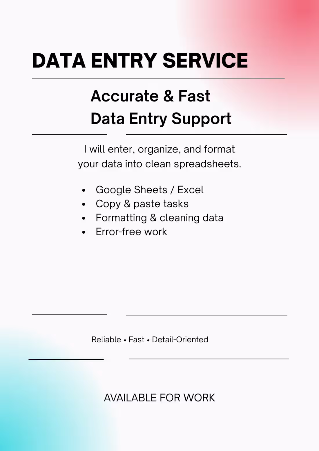 Cover image for DATA ENTRY SERVICE (Portfolio Description)
This