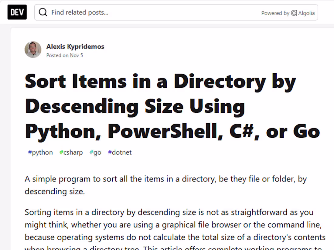 Cover image for Sort Items in a Directory by Descending Size
