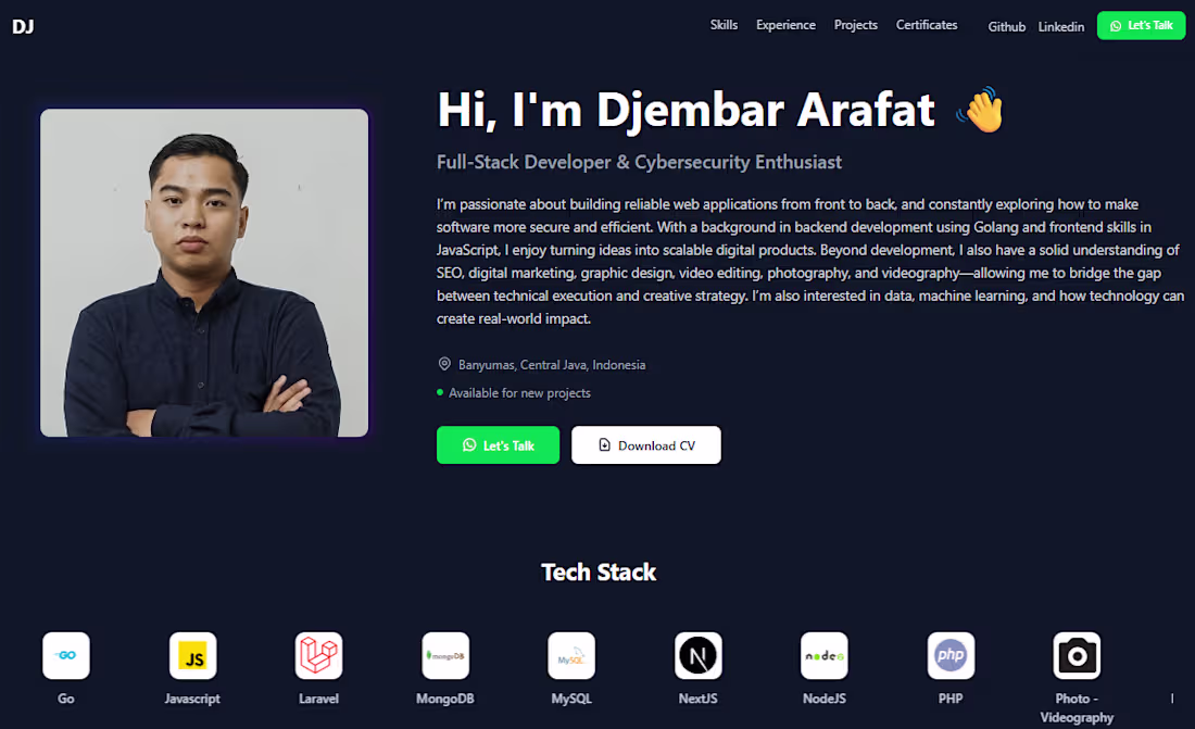 Cover image for Personal Portfolio Website – Djembar Arafat