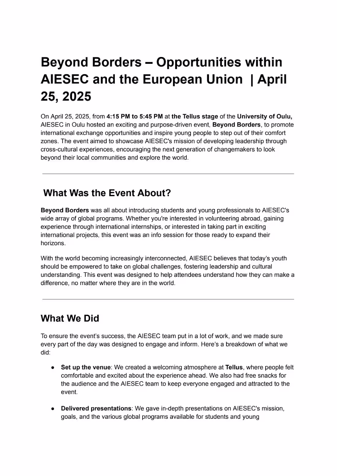 Cover image for Beyond Borders: Promoting International Exchange with AIESEC