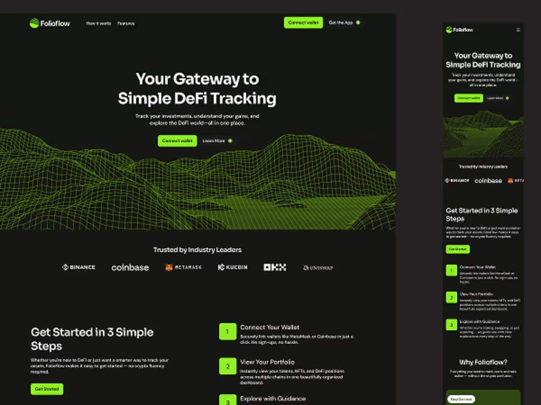 Cover image for FolioFlow – DeFi Dashboard Landing Page