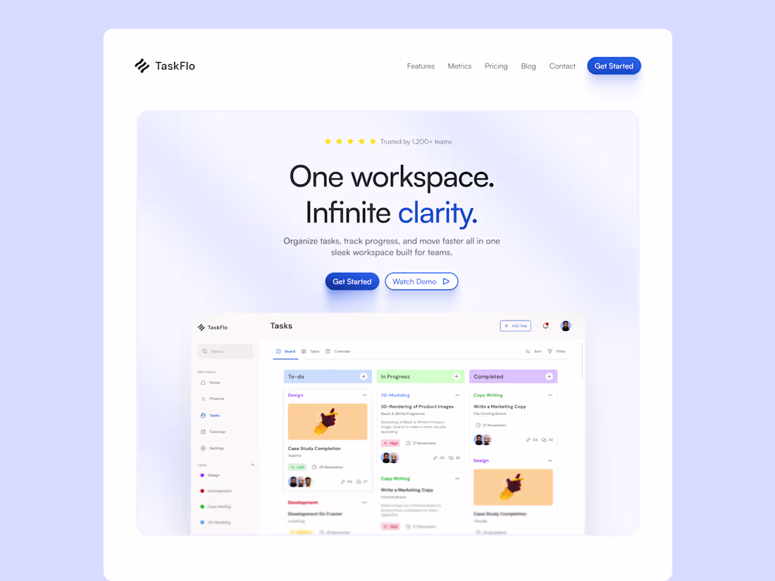 Cover image for Taskflo Landing Page Design