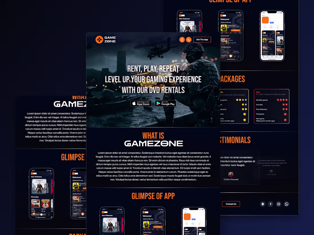 Cover image for Game Zone App - Games Rental Mobile App Landing Page Design