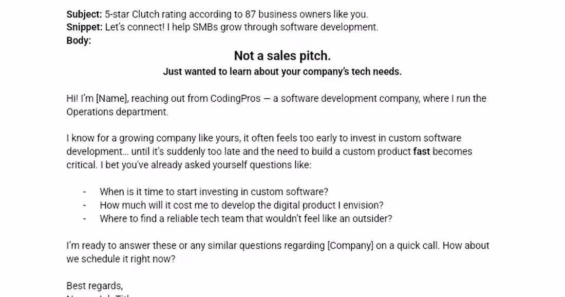 Cover image for Cold Outreach Emails for a Software Development Company