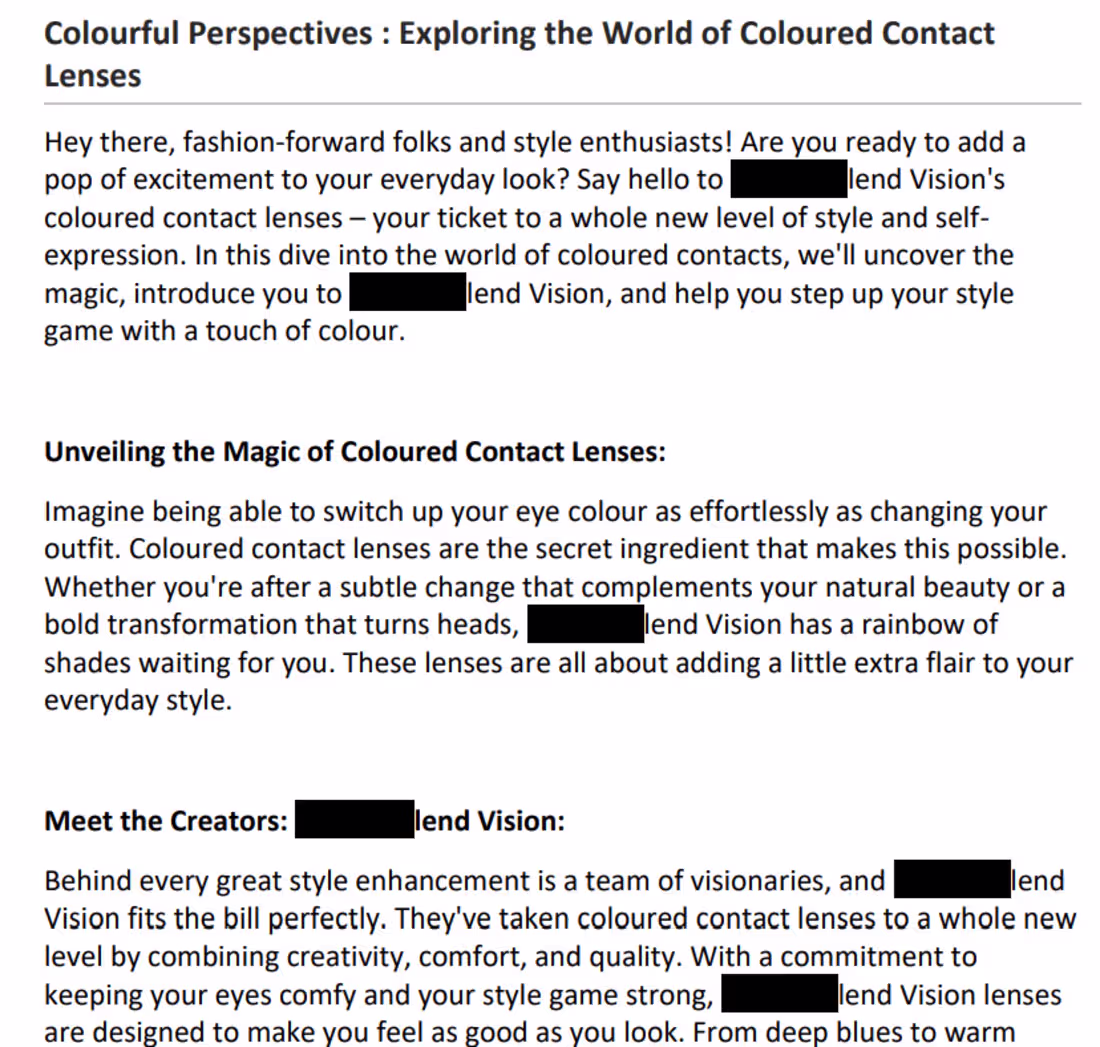 Cover image for Blog writing for a Eyewear Company