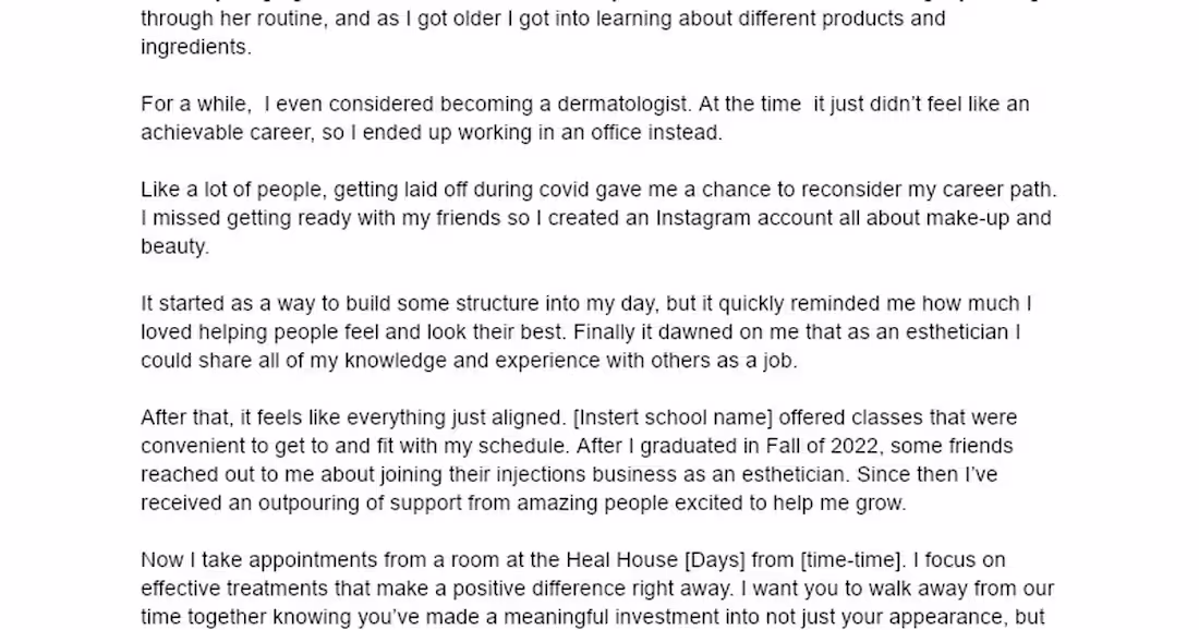 Cover image for Esthetician About Me Page