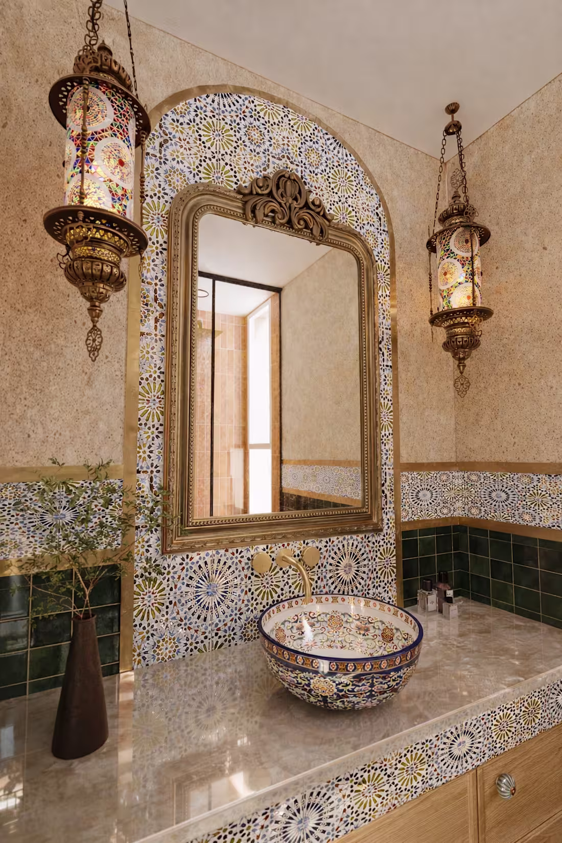 Cover image for Moroccan-inspired bathroom with rich tile
