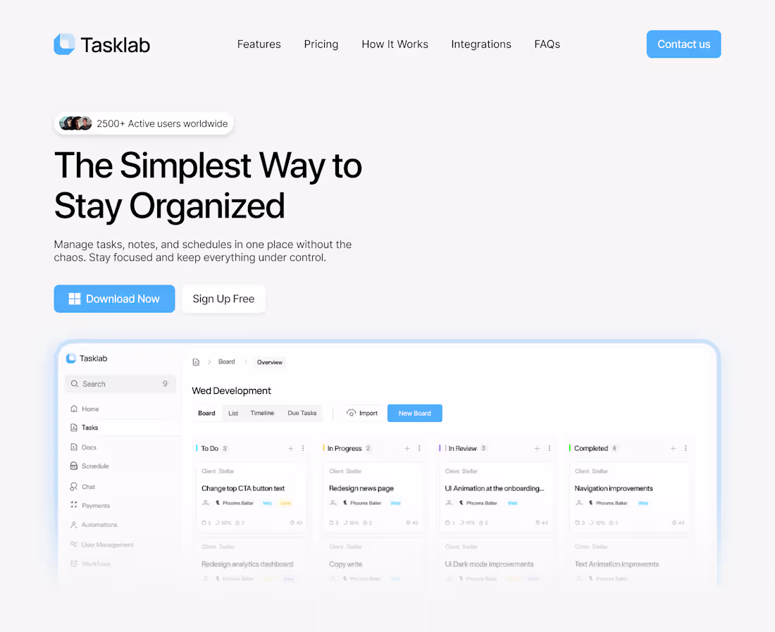 Cover image for Tasklab Landing Page Design