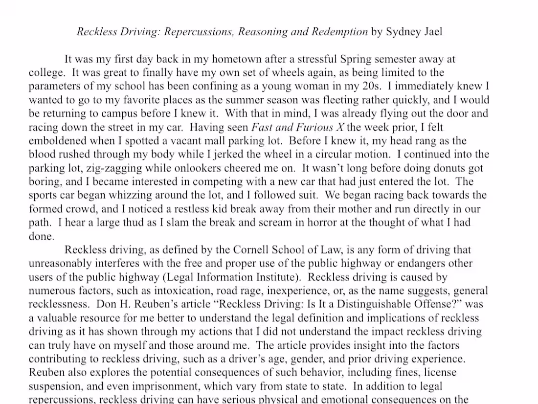 Cover image for Reckless Driving: Repercussions, Reasoning and Redemption 