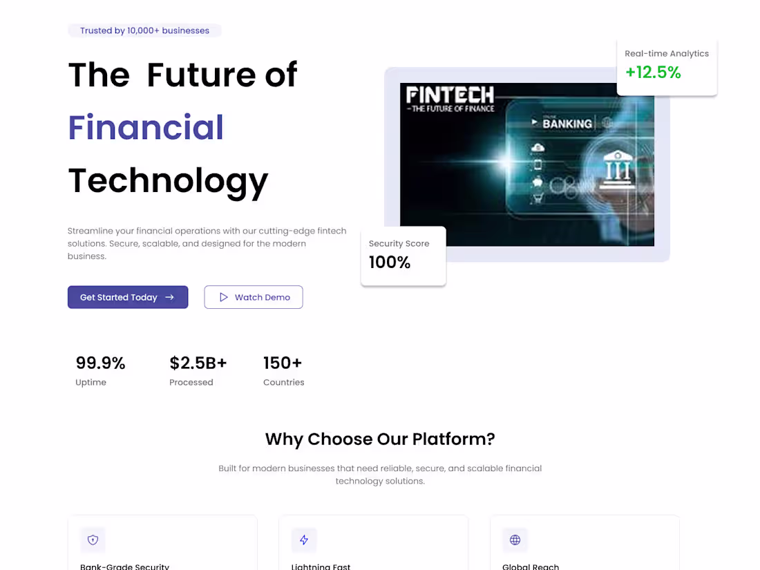 Cover image for Fintech Website Landing screen