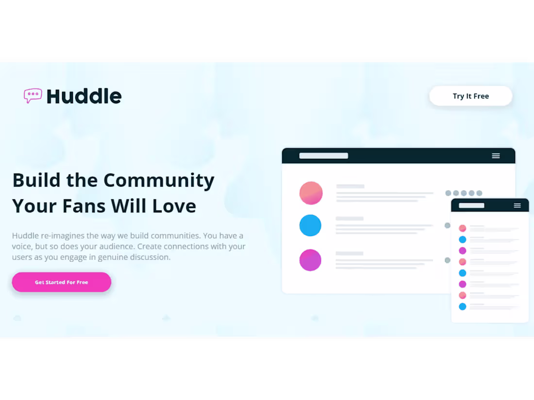 Cover image for Huddle - Clean SaaS landing page featuring dual CTAs, altern...