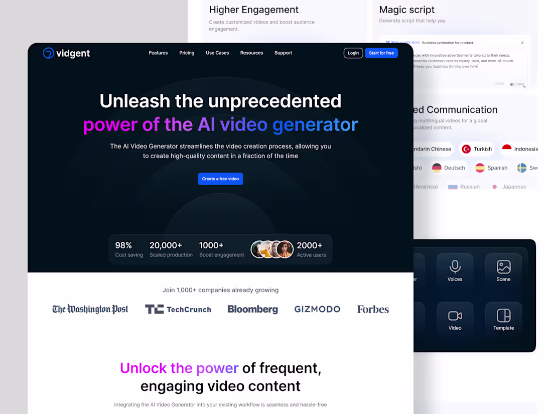 Cover image for Vidgent - AI Video Generator Landing Page