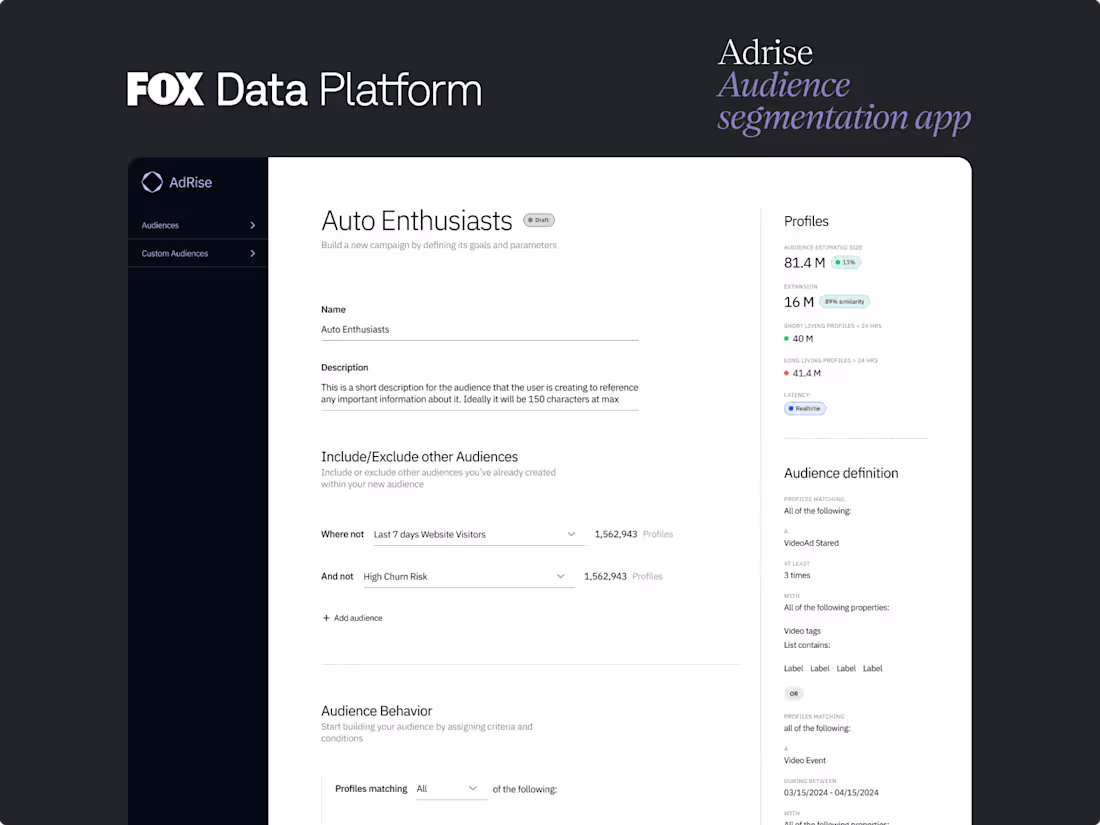 Cover image for FOX Adrise - Audience segmentation app