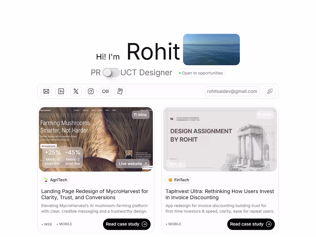 Cover image for Rohit Sai | Framer Web & UI/UX Designer Portfolio
