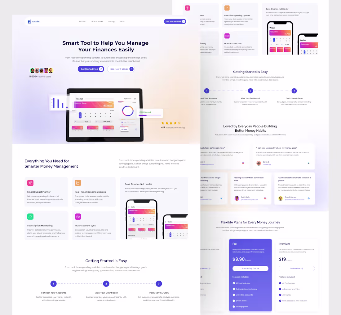 Cover image for Cashier ✦ Fintech SaaS Landing Page Design