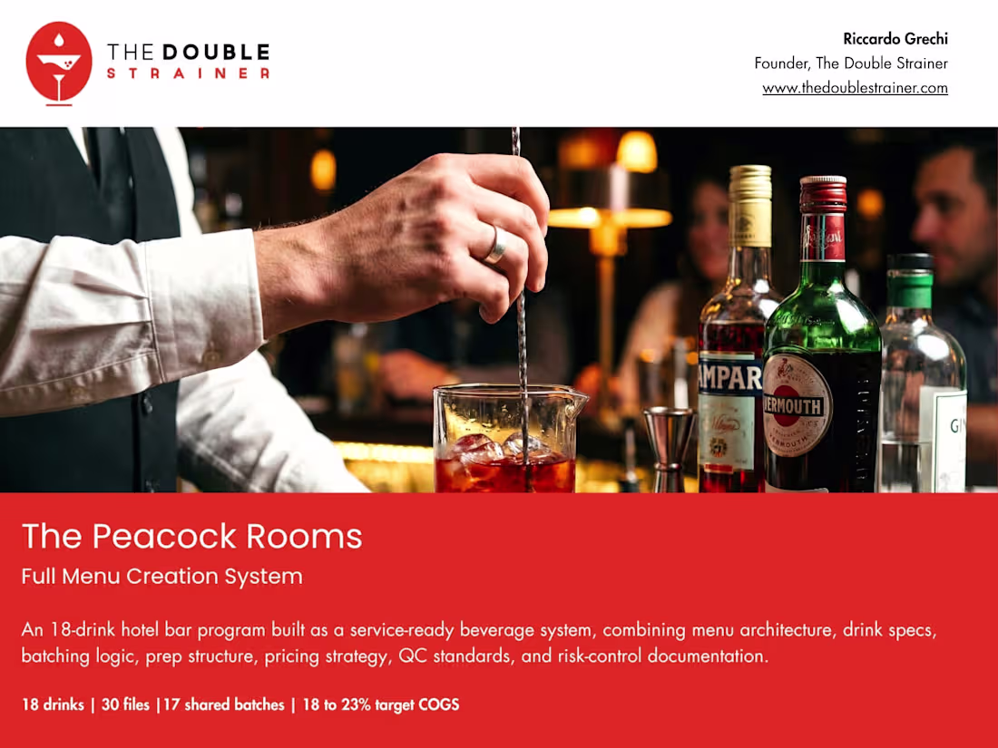 Cover image for Hotel Bar Menu Creation for Peacock Rooms