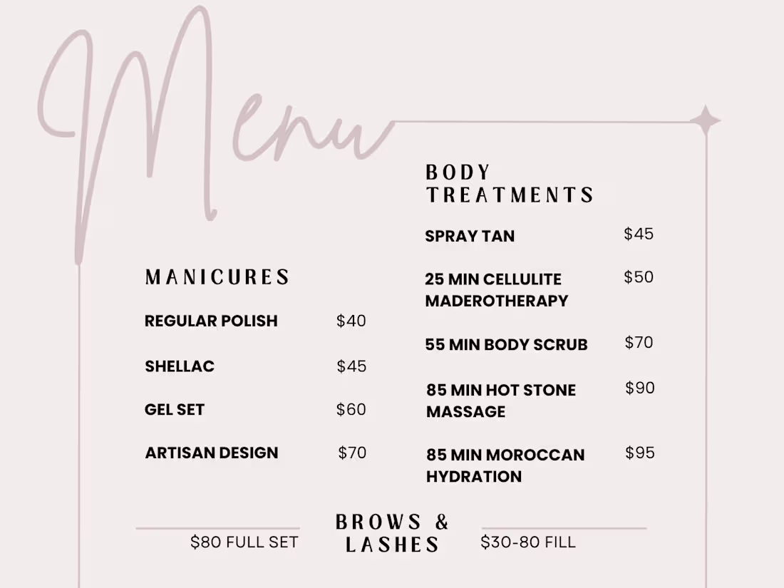 Cover image for Spa Menu