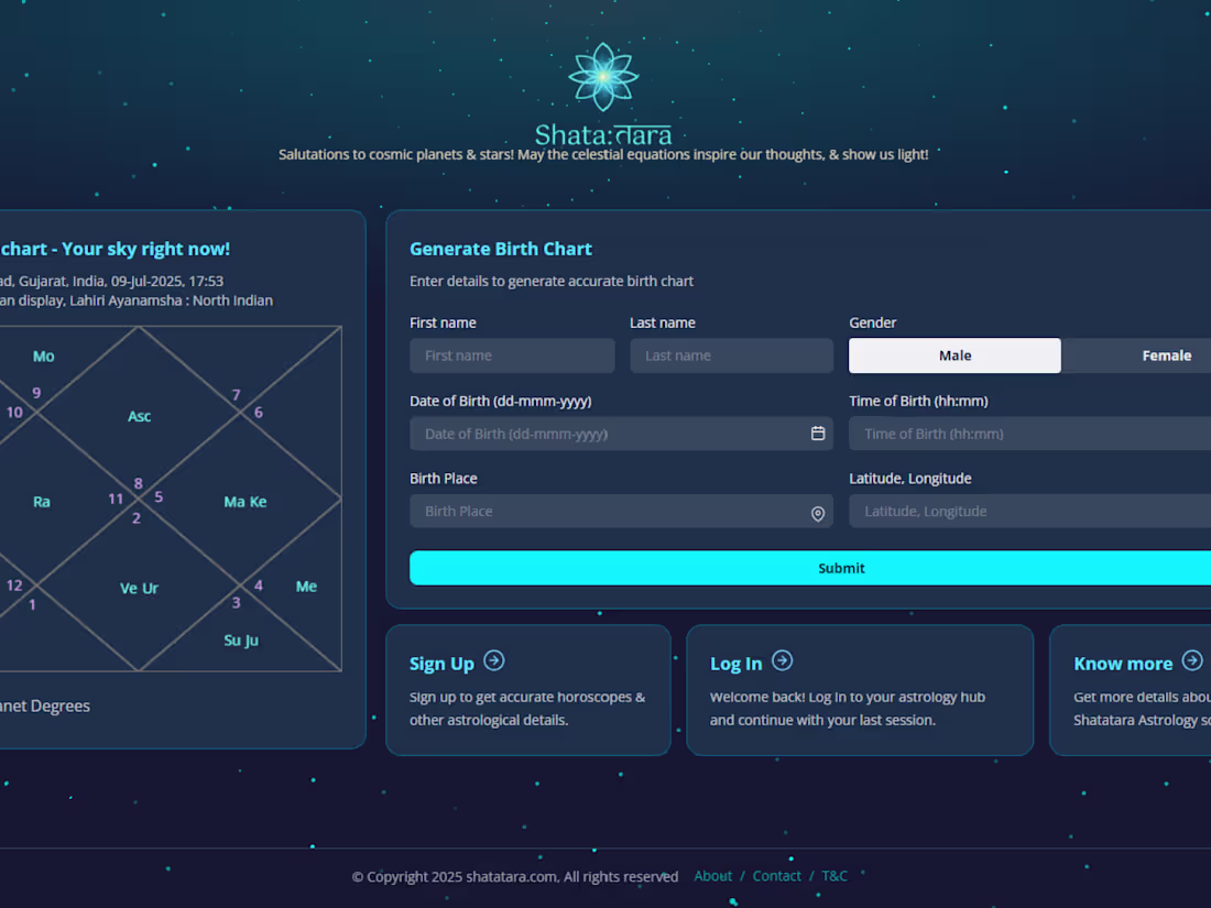 Cover image for Shatatara – Astrology Web App (MERN Stack)