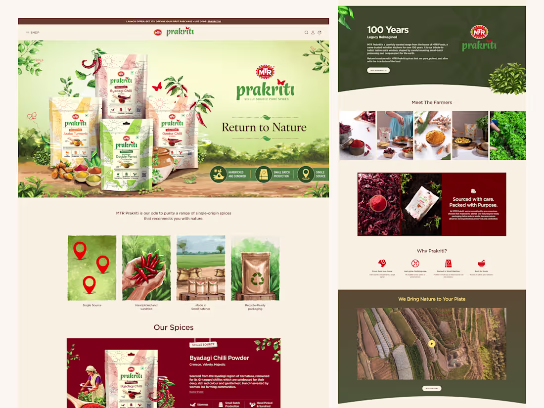 Cover image for Spice it up 🌶️ Desktop Website UI — MTR Prakruti A warm, ea...