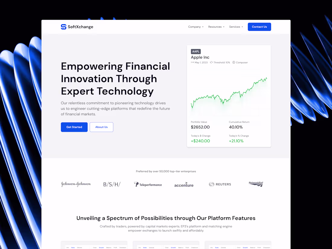 Cover image for SoftExchange - Next-Gen FinTech Website