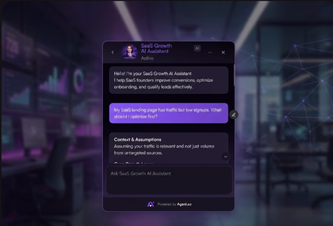 Cover image for Agent.so AI Widget Integration for SaaS Growth Website