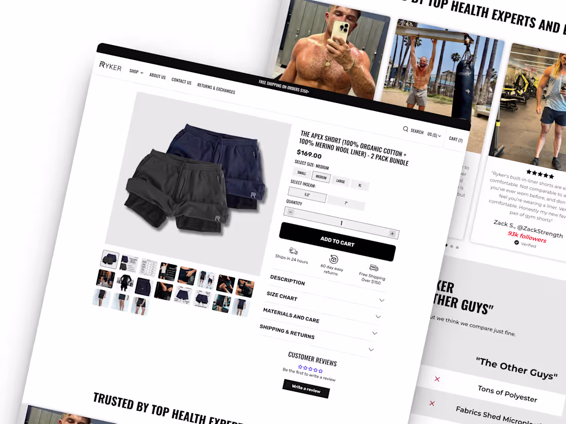 Cover image for Ryker Clothing | Bundle PDP Developement & Homepage Optimization