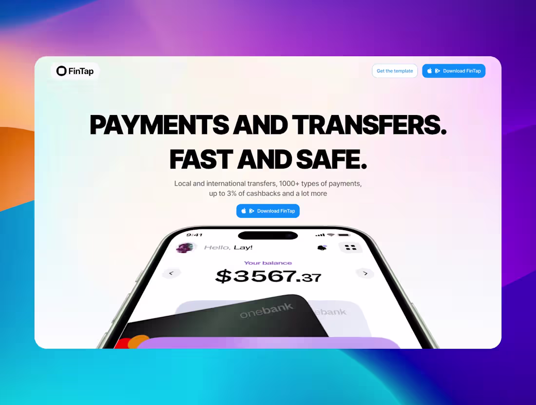 Cover image for FinTap - Mobile App Landing Page | Framer template