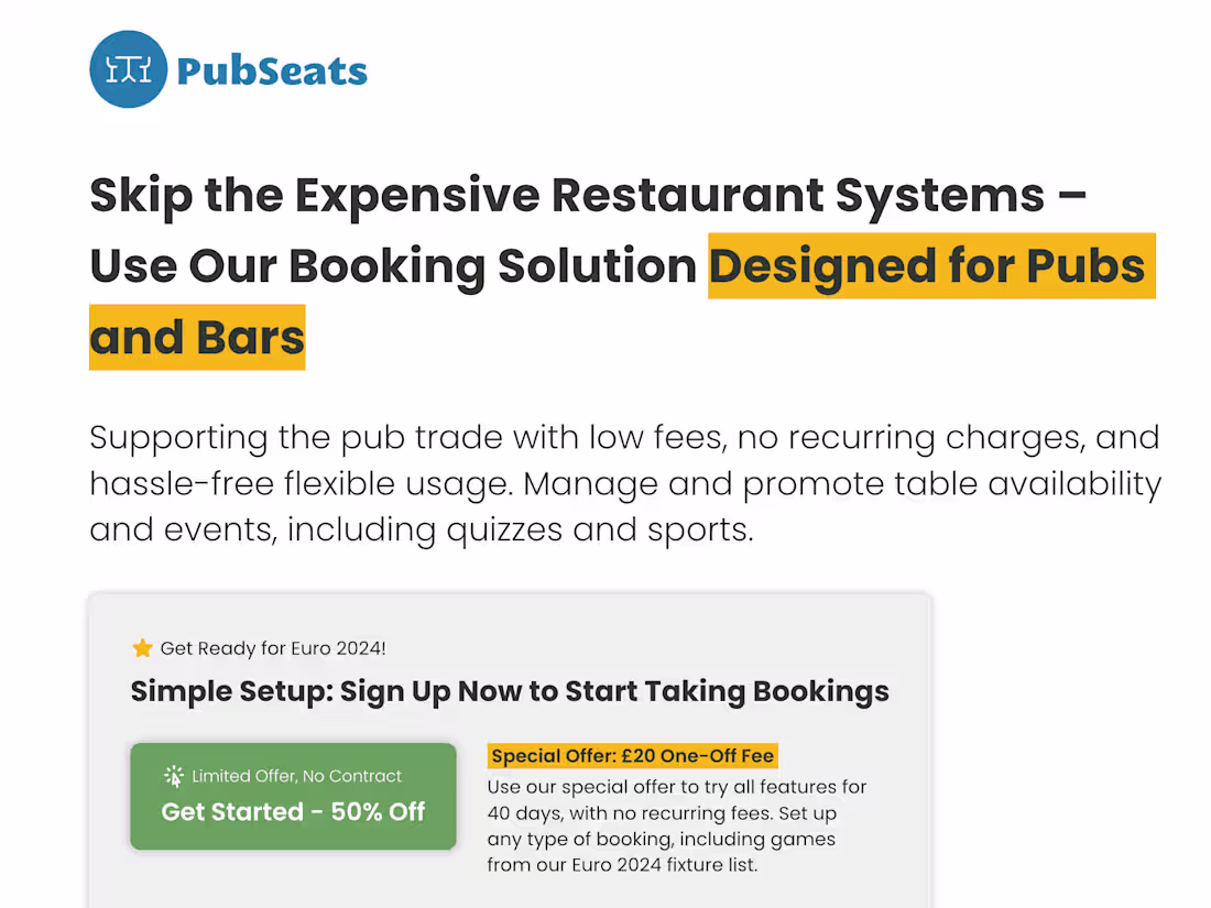 Cover image for PubSeats, the Booking Solution Designed for Pubs and Bars