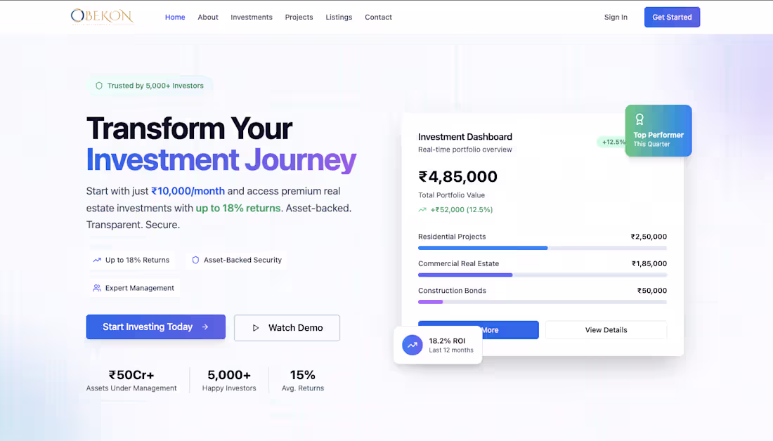 Cover image for Property Listing and Investment Platform for Real-estate Client