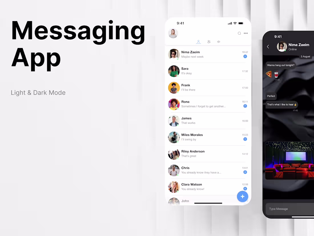 Cover image for Messaging App / Mobile / Light & Dark Mode - UI/UX Design