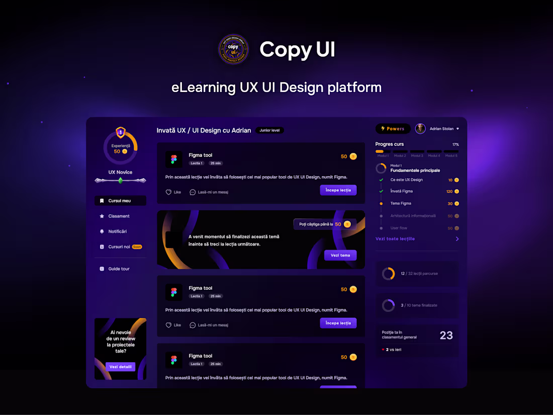 Cover image for Copy UI - eLearning UX / UI Design platform
