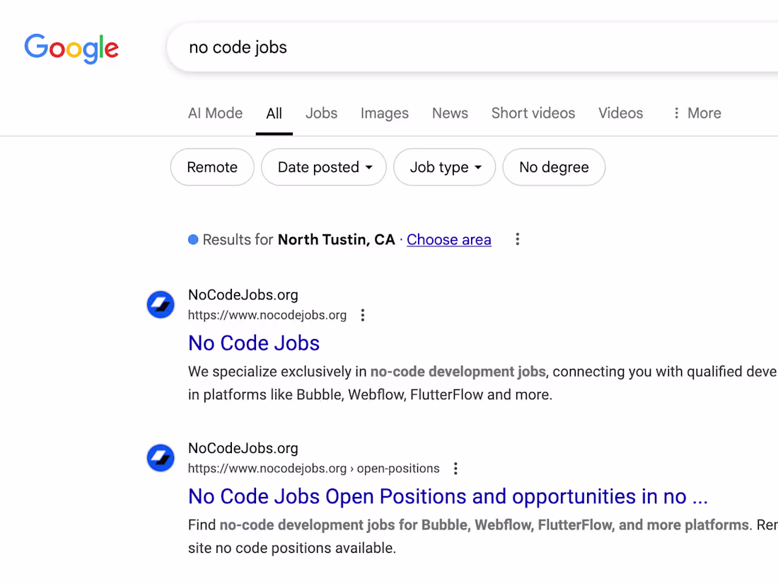Cover image for No Code Jobs - No Code Job Board