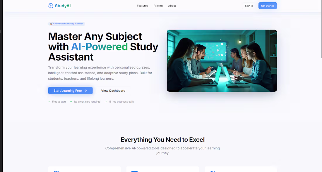 Cover image for AI-powered study assistant built for a hackathon competition.