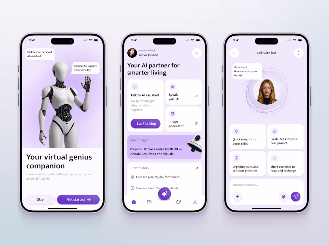 Cover image for AI Companion Mobile App |  UX Design | Web Design | SaaS | Figma